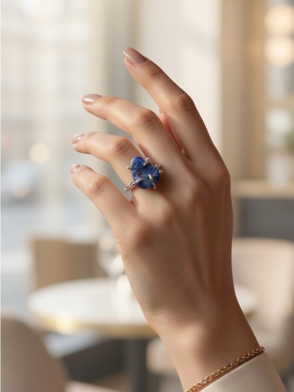 Natural Lapis Lazuli Handmade 925 Sterling Silver Adjustable Ring